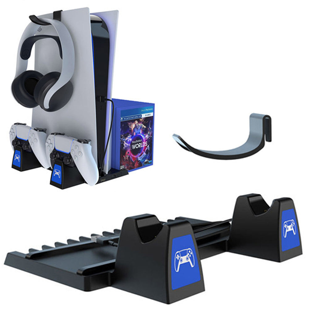 IPEGA PG-5009 Multifunctional Vertical Charging Dock Game Controller Charging Stand Storage Holder with Headset Hook Game Disc Container for PS5 IPEGA PG-5009 Multifunctional Vertical Charging Dock Game Controller Charging Stand Storage Holder with Headset Hook Game Disc Container for PS5